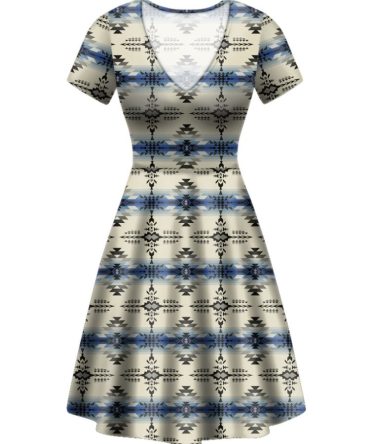 Seamless Geometric Pattern Round Neck Dress