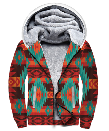 Red Geometric Pattern 3D Fleece Hoodie