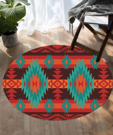 Red Geometric Pattern Round Carpet