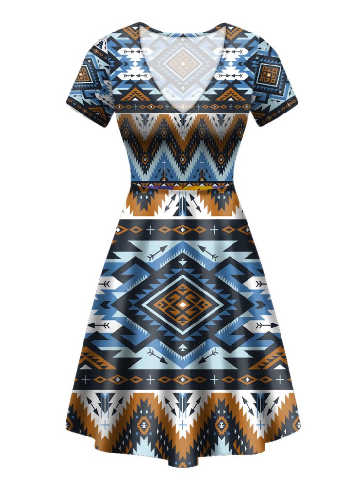 Retro Colors Tribal Seamless Round Neck Dress