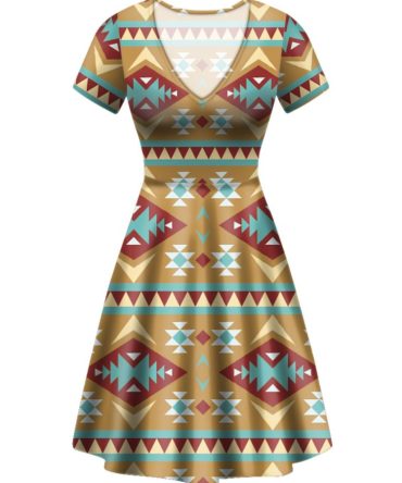Light Blue Pattern Round Neck Dress