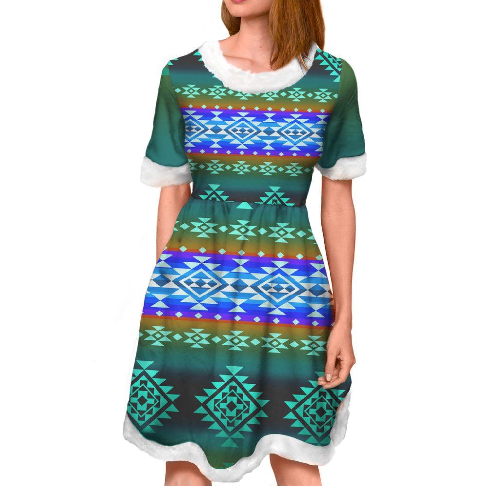 Pattern Blue Native Adult Christmas Dress