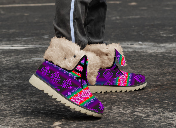 Pattern Light Native American Faux Fur- Leather Boots - Image 3