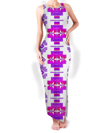 Pattern Native Round Neck Double Slit Sundress