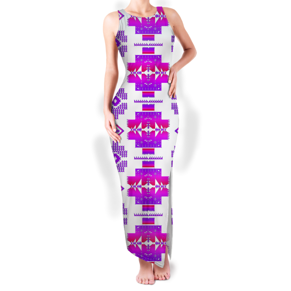 Pattern Native Round Neck Double Slit Sundress