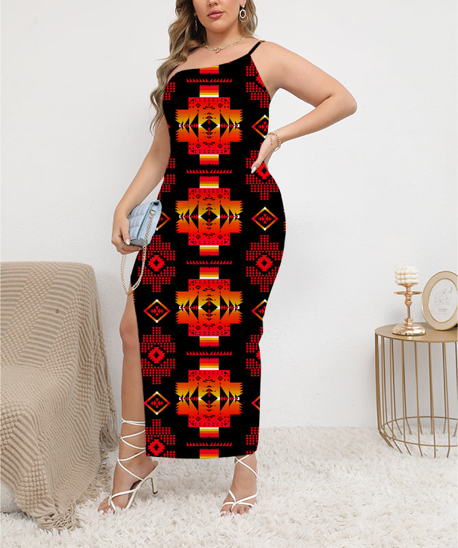 Pattern Native Oblique-Shoulder Exposure Dress With Side Split
