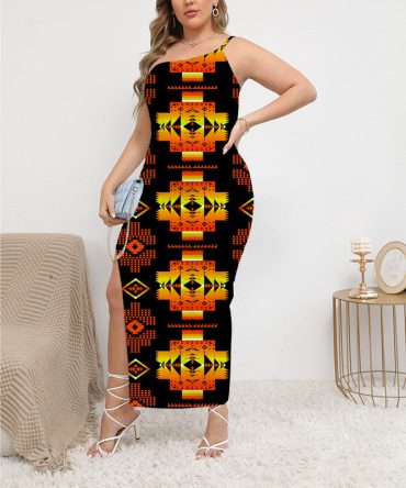 Pattern Native Oblique-Shoulder Exposure Dress With Side Split