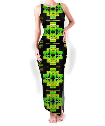 Pattern Native Round Neck Double Slit Sundress