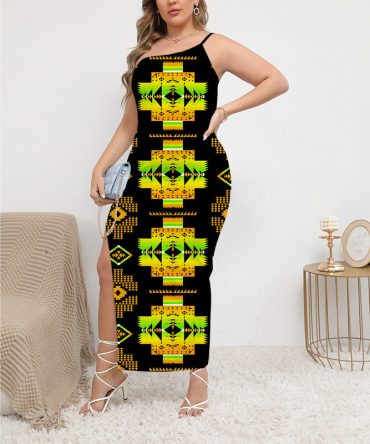 Pattern Native Oblique-Shoulder Exposure Dress With Side Split