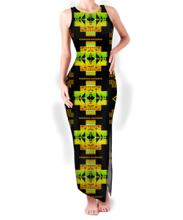 Pattern Native Round Neck Double Slit Sundress