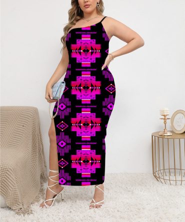 Pattern Native Oblique-Shoulder Exposure Dress With Side Split