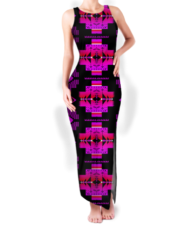 Pattern Native Round Neck Double Slit Sundress