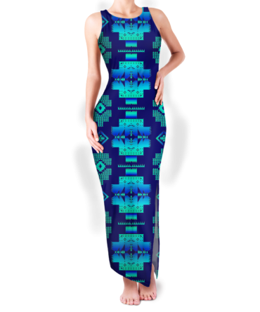 Pattern Native Round Neck Double Slit Sundress