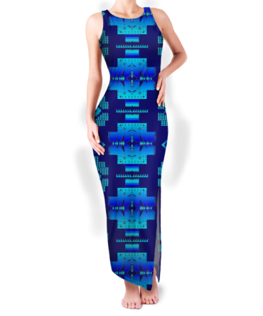 Pattern Native Round Neck Double Slit Sundress