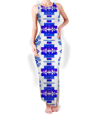Pattern Native Round Neck Double Slit Sundress