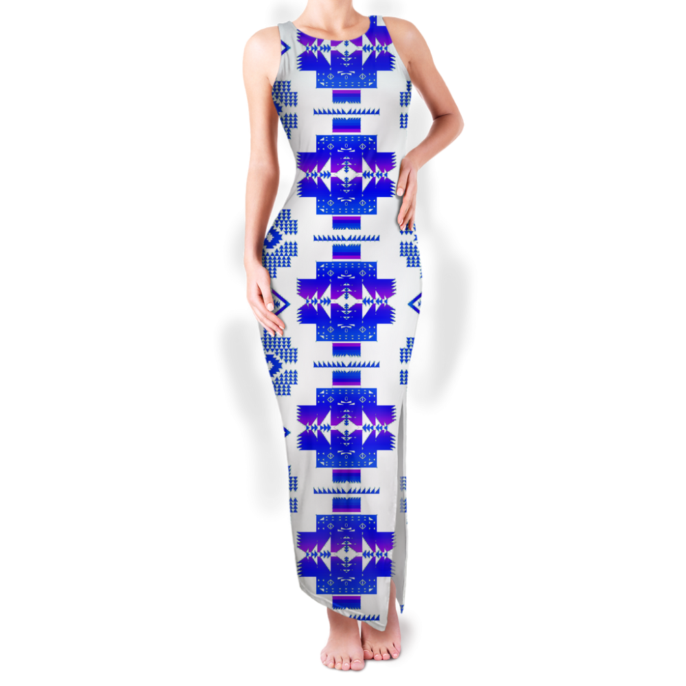 Pattern Native Round Neck Double Slit Sundress