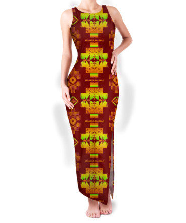 Pattern Native Round Neck Double Slit Sundress