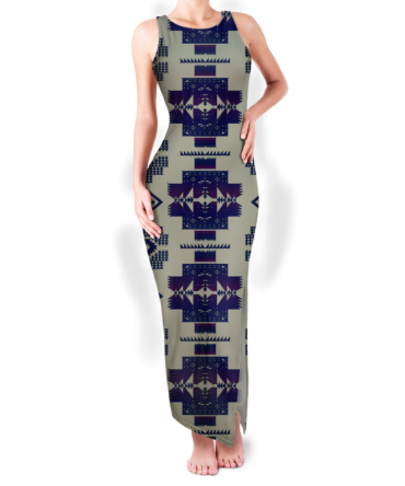 Pattern Native Round Neck Double Slit Sundress