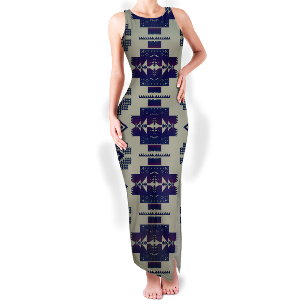 Pattern Native Round Neck Double Slit Sundress