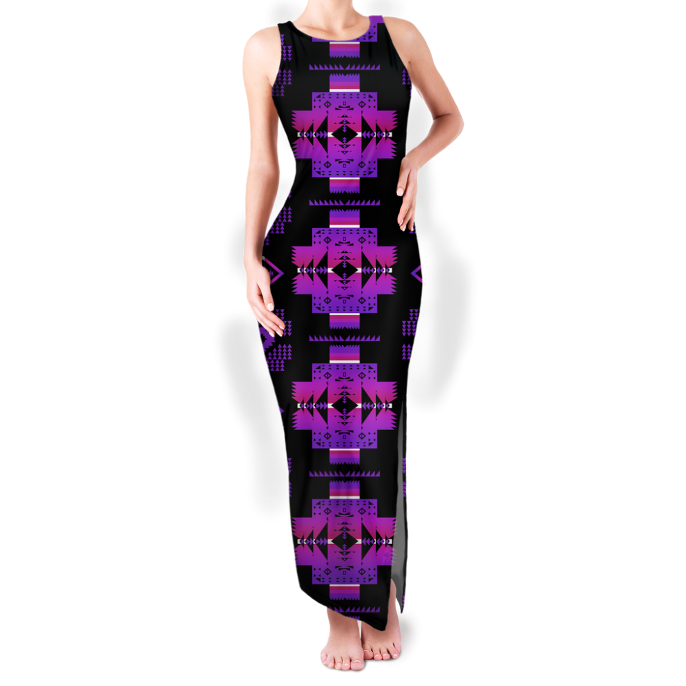 Pattern Native Round Neck Double Slit Sundress