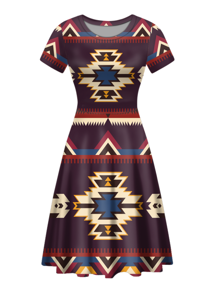 Native Tribes Pattern Round Neck Dress