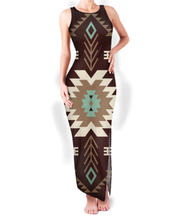 Pattern Native Round Neck Double Slit Sundress