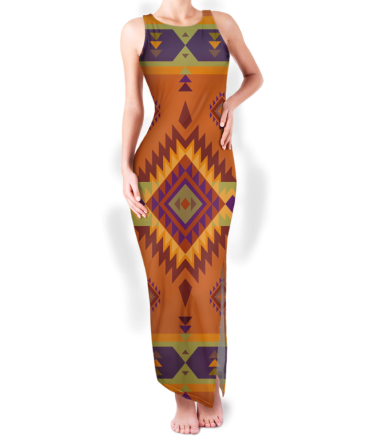 Pattern Native Round Neck Double Slit Sundress