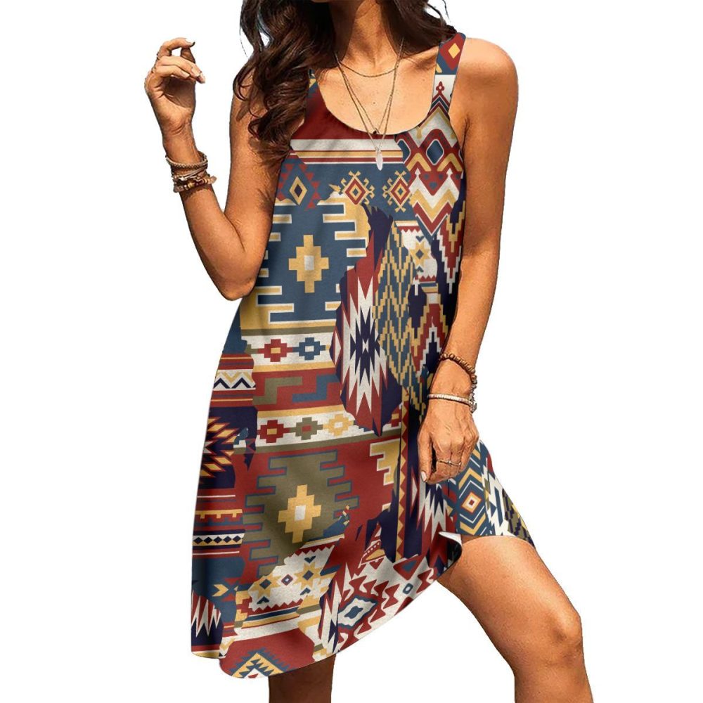 3D Mix American Native Fabric Sleeveless Beach Dress