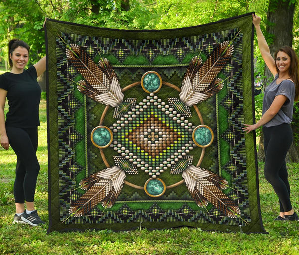 Green Mandala Native American Premium Quilt - Image 2
