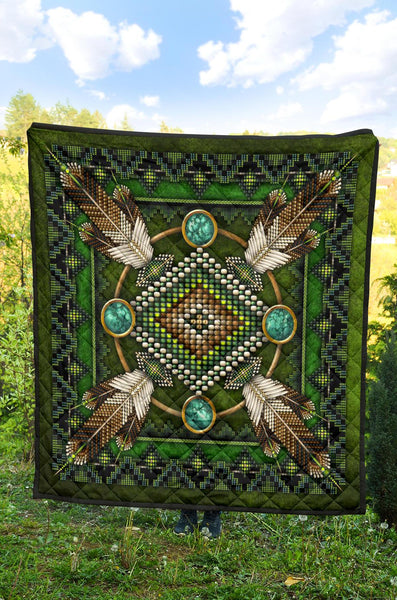 Green Mandala Native American Premium Quilt - Image 3