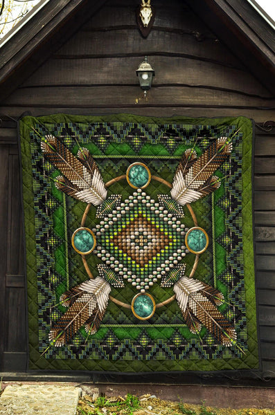 Green Mandala Native American Premium Quilt - Image 4