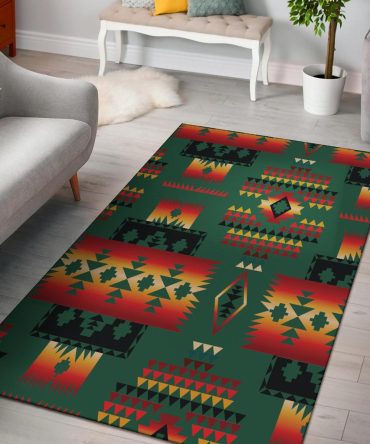 Green Native Tribes Pattern Native American Area Rug
