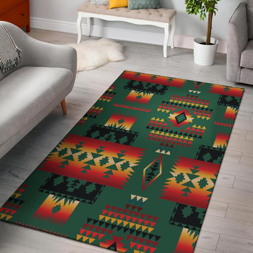 Green Native Tribes Pattern Native American Area Rug
