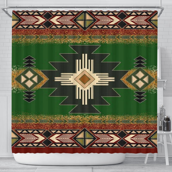Green Tribe Pattern Native American Design Shower Curtain - Image 2