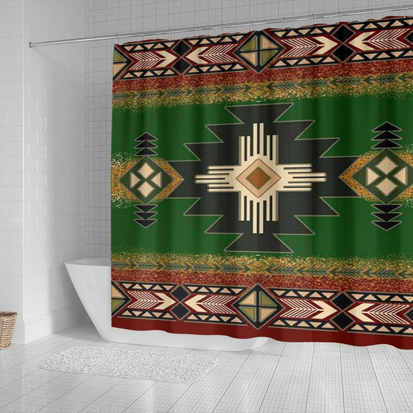 Green Tribe Pattern Native American Design Shower Curtain - Image 3