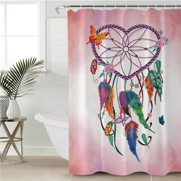 Heart Dreamcatcher Flower Pink Blue Butterfly Native American Design Shower Curtain - Image 2