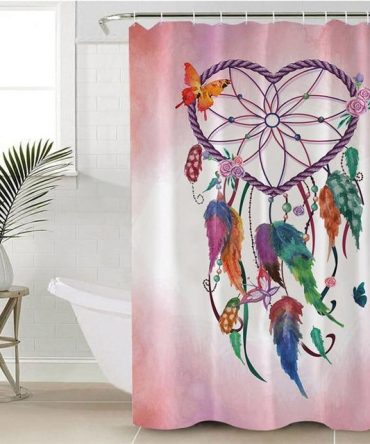 Heart Dreamcatcher Flower Pink Blue Butterfly Native American Design Shower Curtain