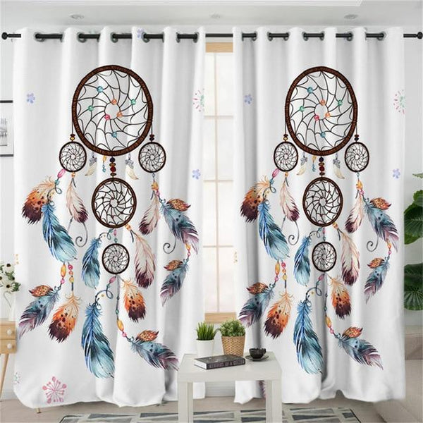 Heart Dreamcatcher Watercolor Native American Design Window Living Room Curtain - Image 3