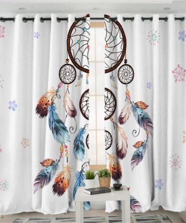 Heart Dreamcatcher Watercolor Native American Design Window Living Room Curtain