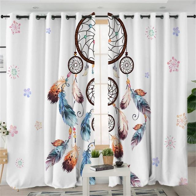 Heart Dreamcatcher Watercolor Native American Design Window Living Room Curtain