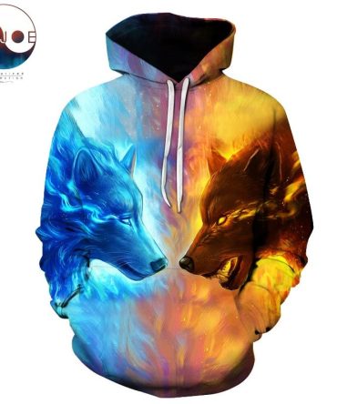 Ice and Fire Wolves Native American Design 3D Hoodies no link
