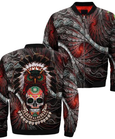 Indian Native Owl Sugar Skull Bomber Jacket
