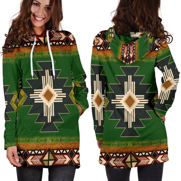 Indigenous Design Green Native American Hoodie Dress - Image 3