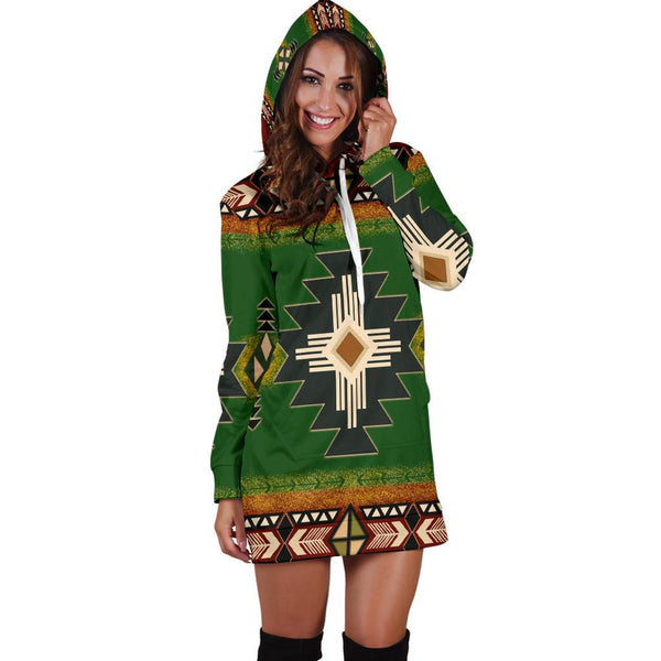 Indigenous Design Green Native American Hoodie Dress - Image 4