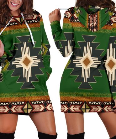 Indigenous Design Green Native American Hoodie Dress