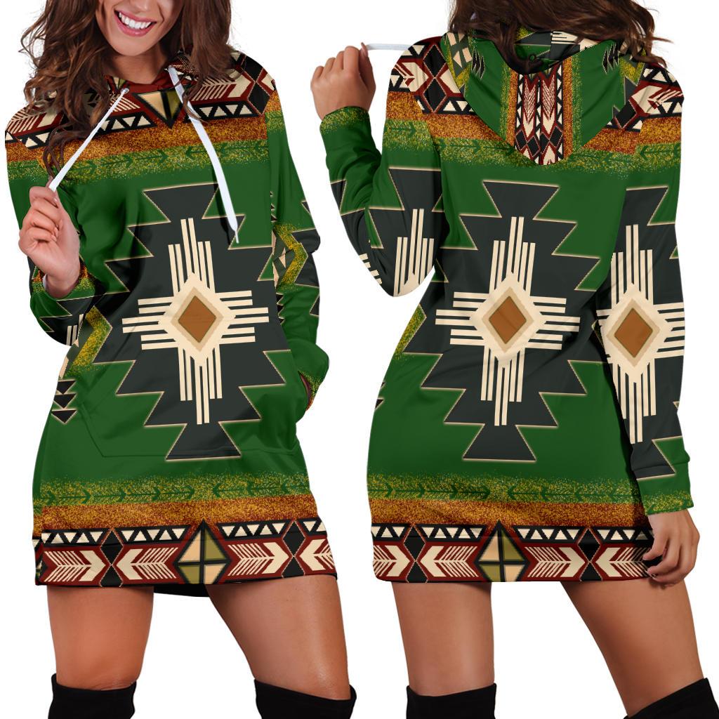 Indigenous Design Green Native American Hoodie Dress