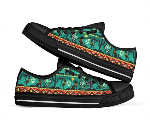 Kokopelli Myth Green Native American Low Top Canvas Shoes - Image 2