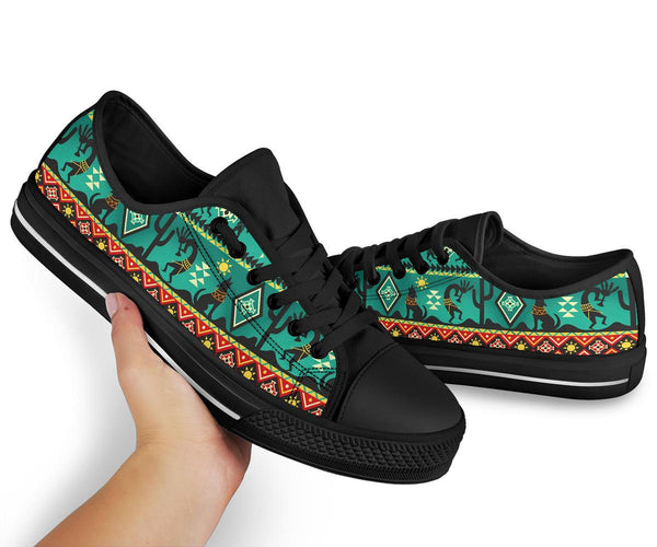 Kokopelli Myth Green Native American Low Top Canvas Shoes - Image 4