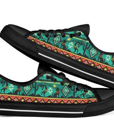 Kokopelli Myth Green Native American Low Top Canvas Shoes