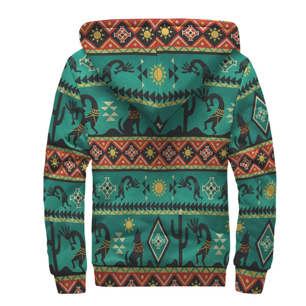 Kokopelli Myth Green Native American Sherpa Hoodie - Image 3